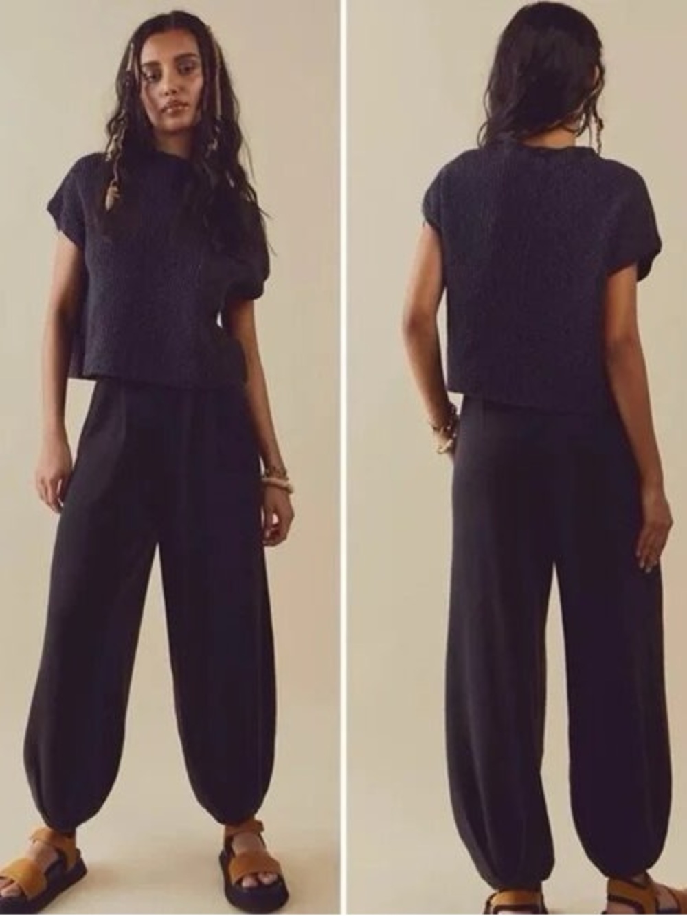 Free People Beach "Freya" knit pants tapered balloon-leg high-waisted Size XS